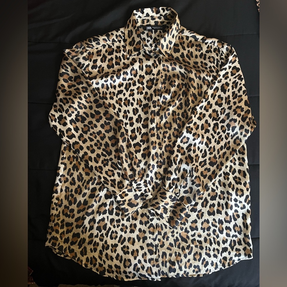 Zara Leopard Print Button-Up Shirt